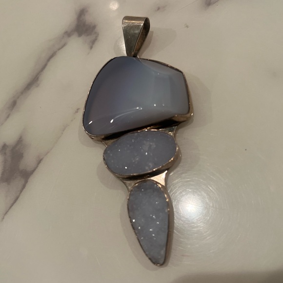 Charles Albert chalcedony and druzy necklace pendant - Picture 1 of 4